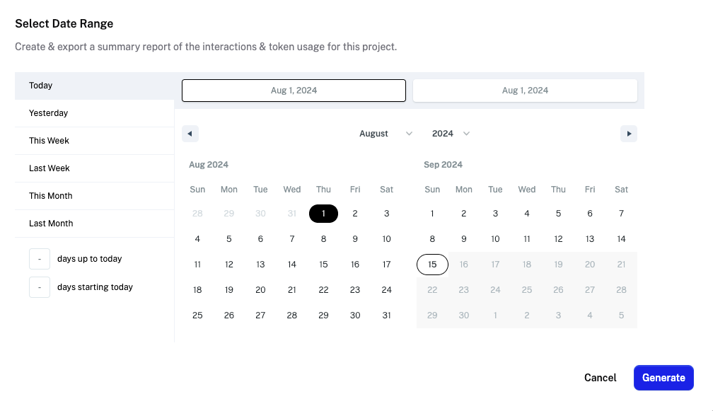 Project Usage Report Modal